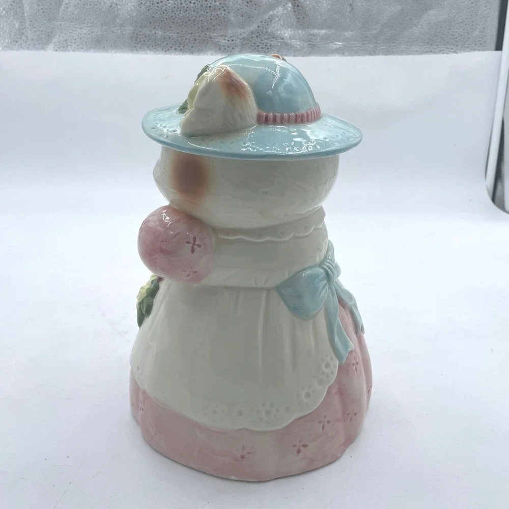 Vintage Ceramic Cat Cookie‎ Jar Victorian Lady Cat Pink Blue White 10 Inch